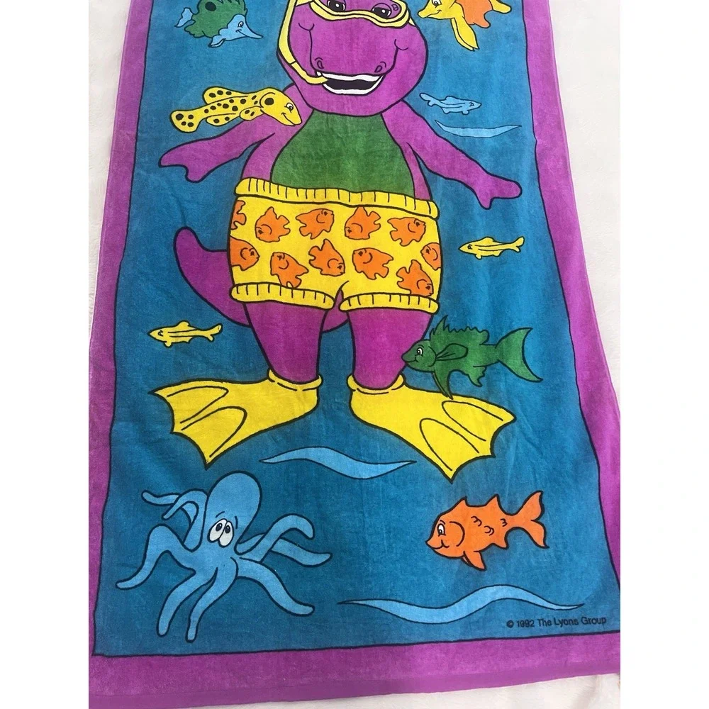 1992 Barney Snorkel Swimming Beach Towel Fish Ocean Lyons Group Vintage NEW
